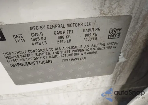 2015 Chevrolet Cruze Ltz z USA, uszkodzony, nr VIN 1G1PG5SB4F7130457